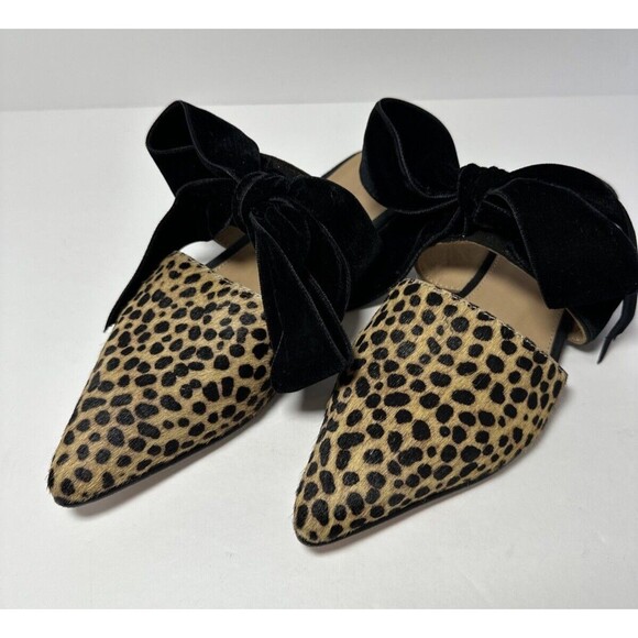 Ulla Johnson Leopard Ponyhair Mules Velvet Bow Size EU 37 US 6.5-7 - Picture 1 of 9